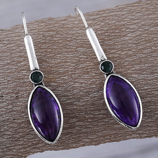 Purple jewelry,Purple Rhinestone Geometric Detail Alloy Earrings