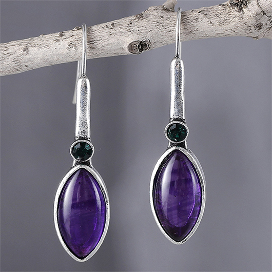 Purple jewelry,Purple Rhinestone Geometric Detail Alloy Earrings