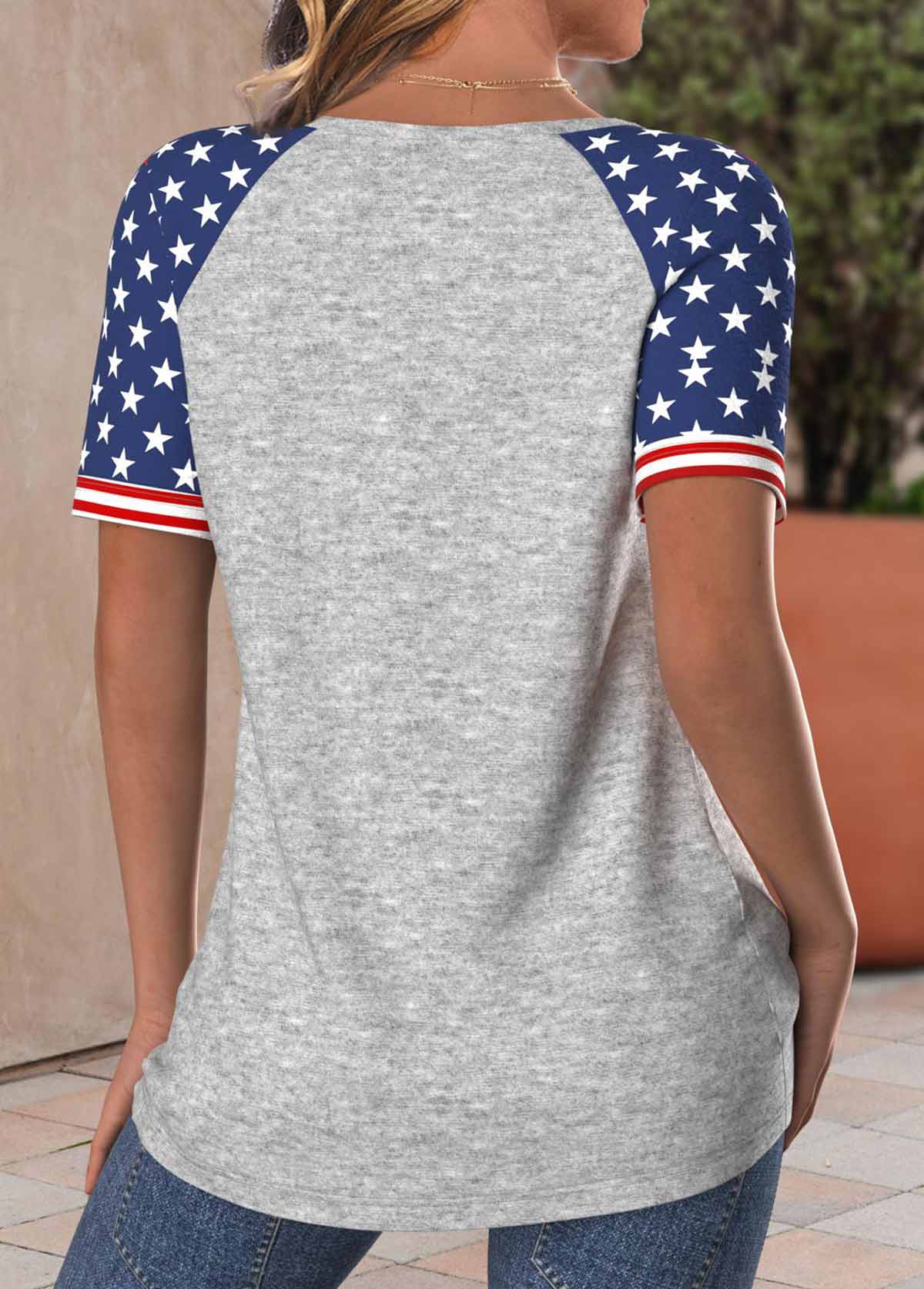 Light Grey Marl tops,Flag tops,Heart tops,ROTITA Patchwork Flag Print Light Grey Marl T Shirt