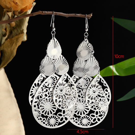 Silvery White jewelry,Teardrop Silvery White Alloy Hollow Earrings