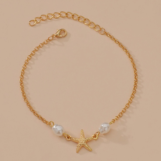 Gold jewelry,White jewelry,Contrast Color jewelry,Starfish Gold Pearl Design Alloy Anklet