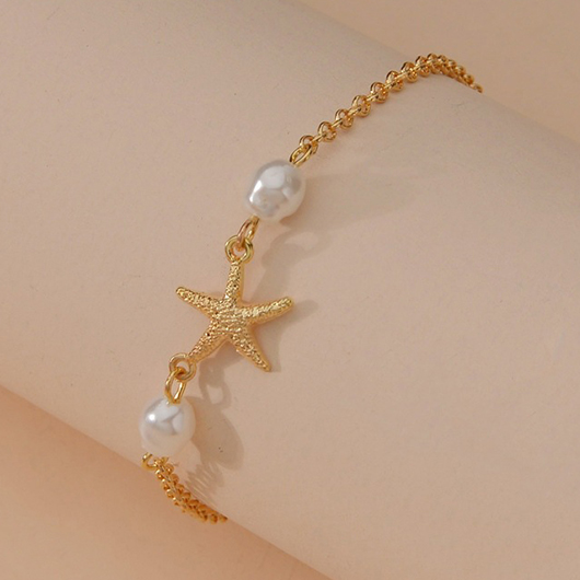 Gold jewelry,White jewelry,Contrast Color jewelry,Starfish Gold Pearl Design Alloy Anklet
