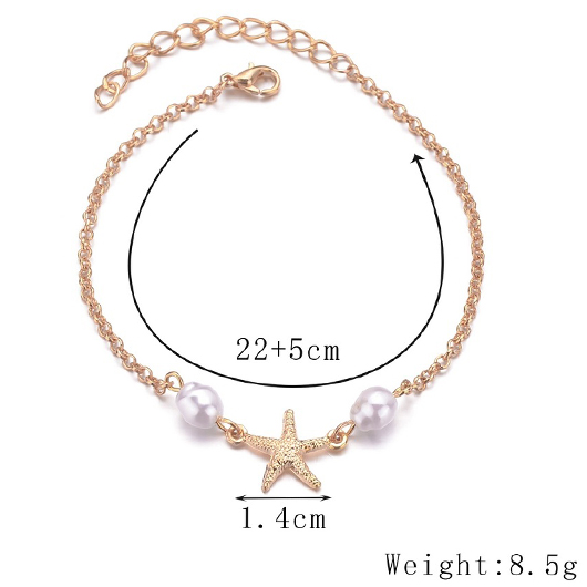 Gold jewelry,White jewelry,Contrast Color jewelry,Starfish Gold Pearl Design Alloy Anklet