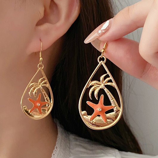 Gold jewelry,Plants jewelry,Animal Print jewelry,Gold Alloy Starfish Coconut Tree Earrings