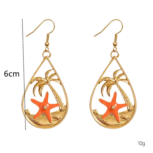 Gold jewelry,Plants jewelry,Animal Print jewelry,Gold Alloy Starfish Coconut Tree Earrings