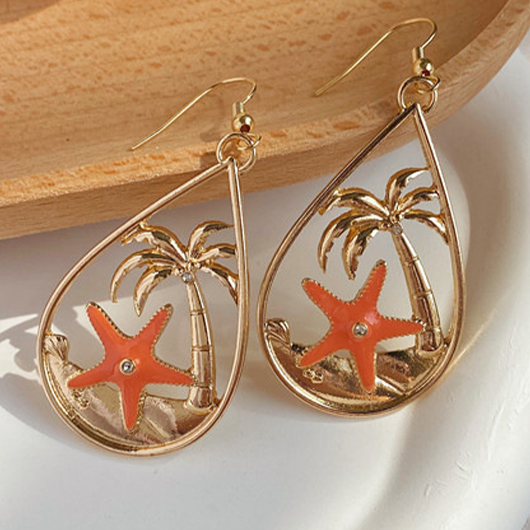Gold jewelry,Plants jewelry,Animal Print jewelry,Gold Alloy Starfish Coconut Tree Earrings