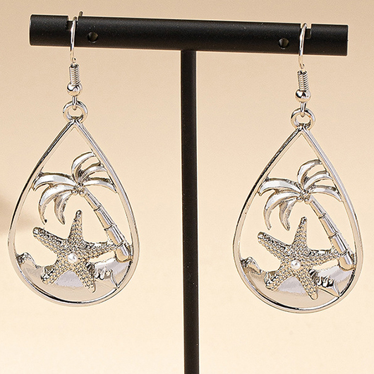 Silvery White jewelry,Star Waterdrop Silvery White Alloy Earrings
