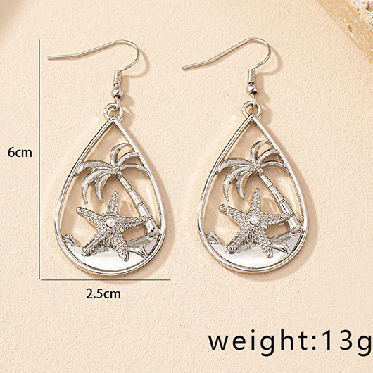 Silvery White jewelry,Star Waterdrop Silvery White Alloy Earrings