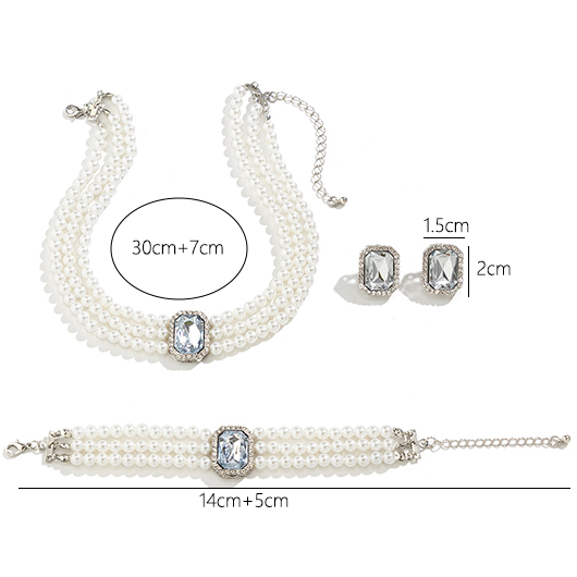 Silvery White jewelry,Square Silvery White Pearl Necklace and Bracelet Set