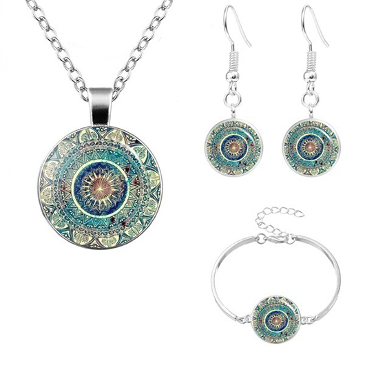 Round Turquoise Alloy Necklace and Bracelet Set