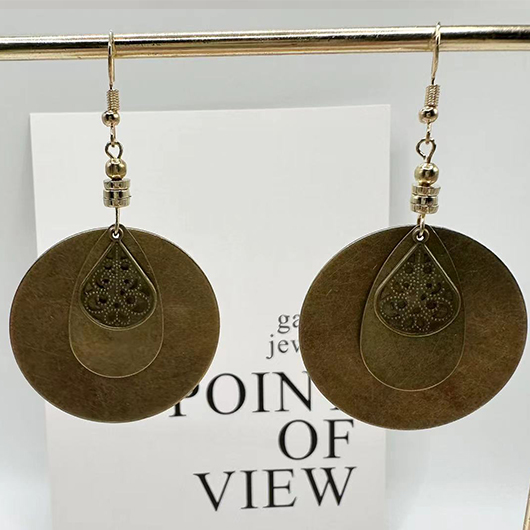 Gold jewelry,Plain Color jewelry,Round Vintage Design Gold Alloy Earrings