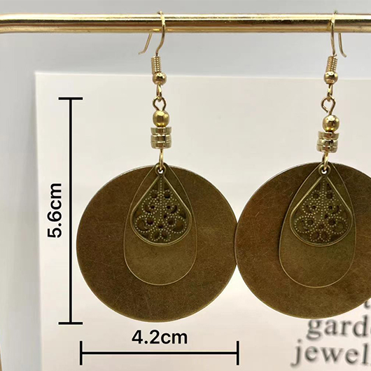 Gold jewelry,Plain Color jewelry,Round Vintage Design Gold Alloy Earrings
