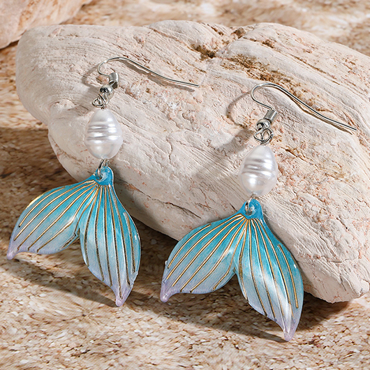 Mint Green Alloy Pearl Striped Earrings