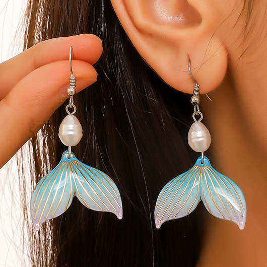 Mint Green Alloy Pearl Striped Earrings