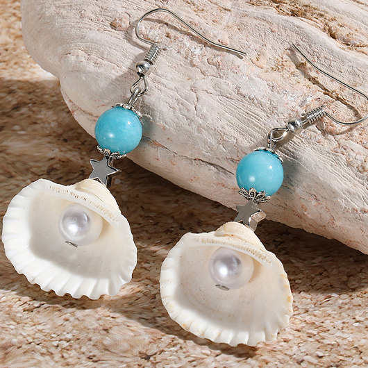 Beige jewelry,Turquoise jewelry,Contrast Color jewelry,Pearl Seashell Design Beige Alloy Earrings
