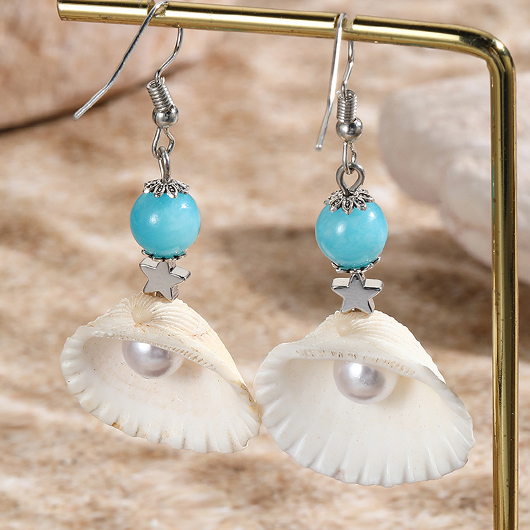 Beige jewelry,Turquoise jewelry,Contrast Color jewelry,Pearl Seashell Design Beige Alloy Earrings
