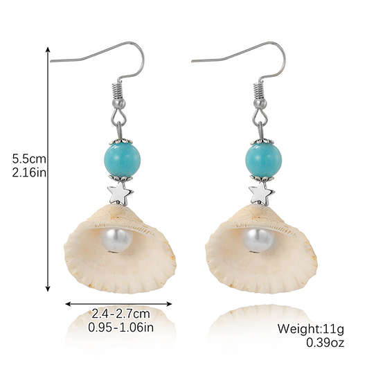 Beige jewelry,Turquoise jewelry,Contrast Color jewelry,Pearl Seashell Design Beige Alloy Earrings