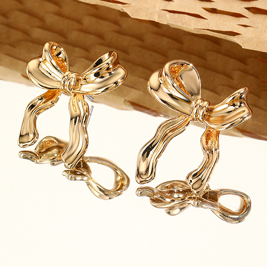 Golden jewelry,Bow Golden Alloy Bowknot Design Earrings