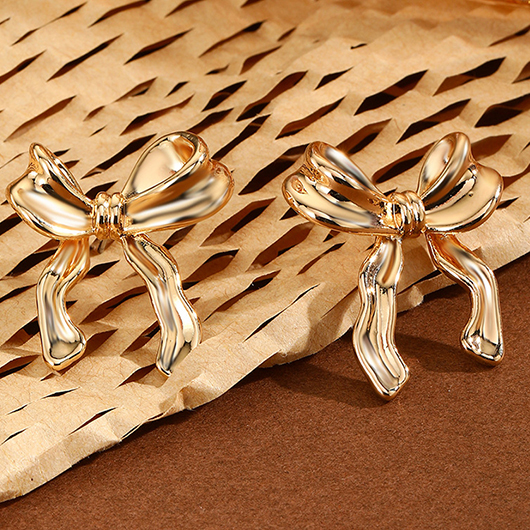 Golden jewelry,Bow Golden Alloy Bowknot Design Earrings