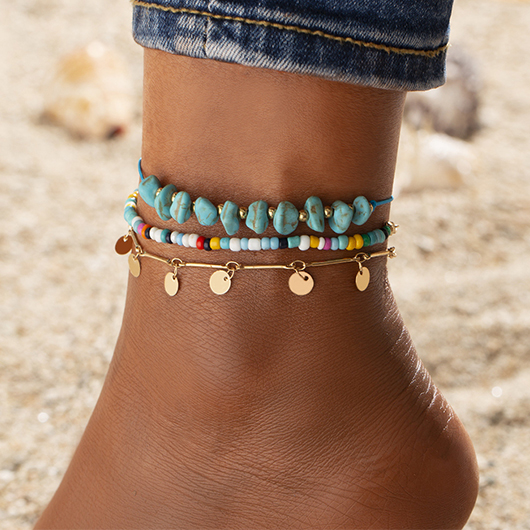 Mint Green Beaded Alloy Anklet Set