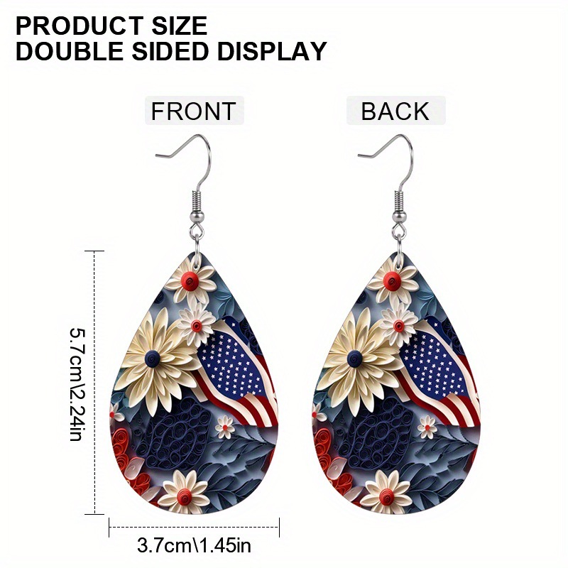 Peacock Blue jewelry,American Flag Teardrop Peacock Blue Earrings