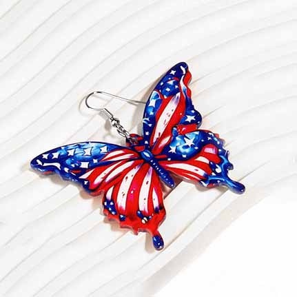 Red jewelry,Animal Print jewelry,American Flag Butterfly Red Plastic Earrings