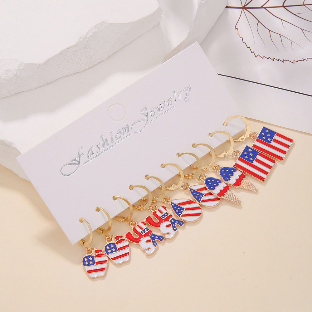 American Flag Red Alloy Striped Earrings