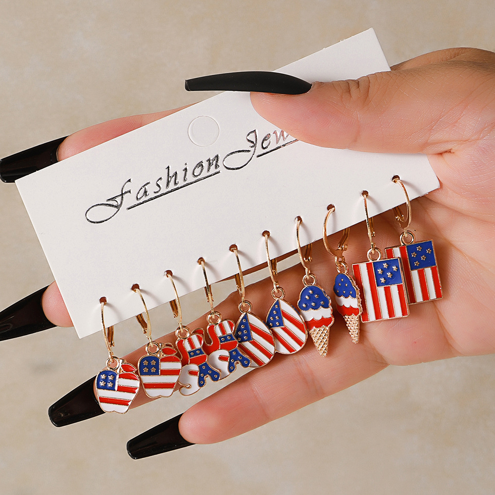 American Flag Red Alloy Striped Earrings