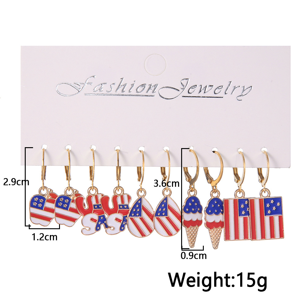 American Flag Red Alloy Striped Earrings