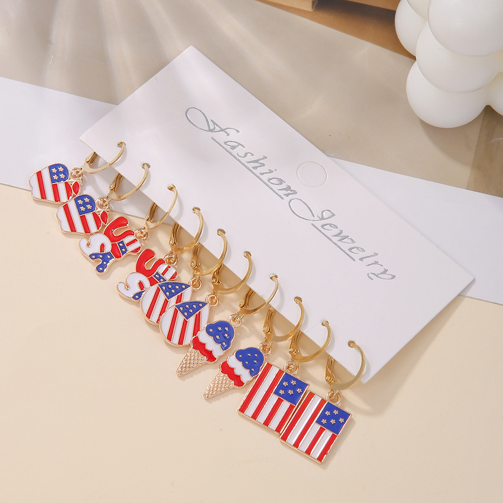 American Flag Red Alloy Striped Earrings