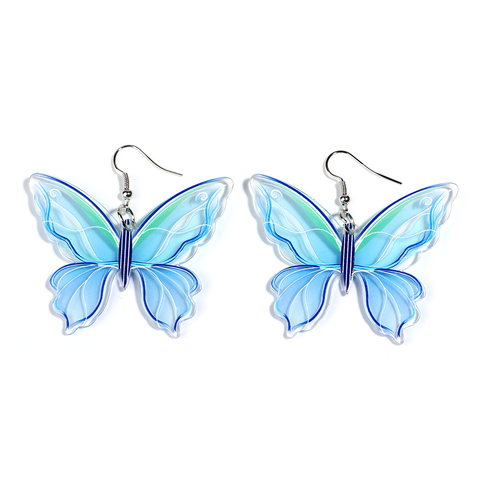 Acrylic Printed Butterfly Light Blue Earrings