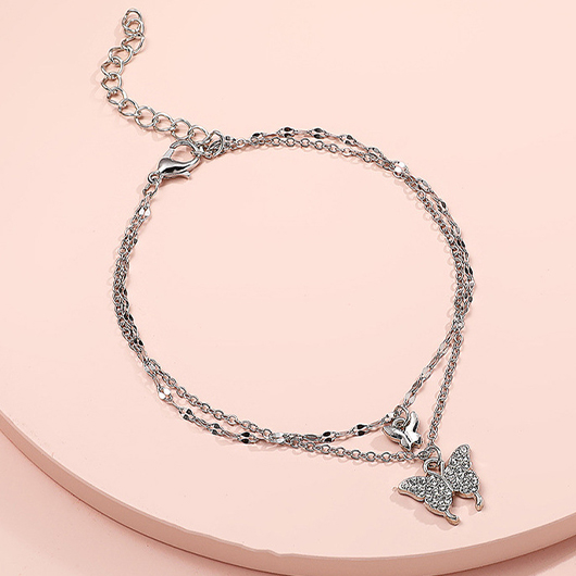 Silvery White jewelry,Animal Print jewelry,Butterfly Detail Silvery White Alloy Anklet