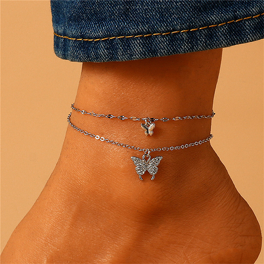 Silvery White jewelry,Animal Print jewelry,Butterfly Detail Silvery White Alloy Anklet