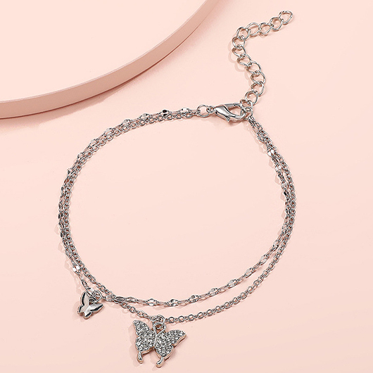Silvery White jewelry,Animal Print jewelry,Butterfly Detail Silvery White Alloy Anklet