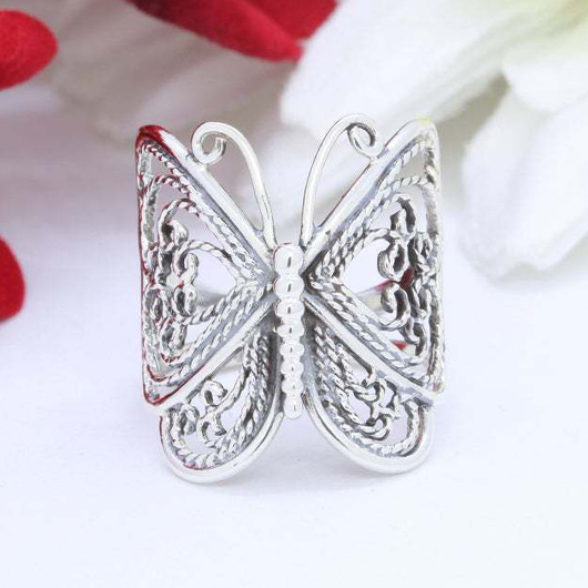 Silvery White jewelry,Plain Color jewelry,Butterfly Design Silvery White Alloy Ring