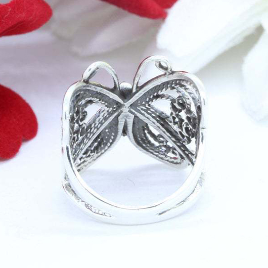 Silvery White jewelry,Plain Color jewelry,Butterfly Design Silvery White Alloy Ring