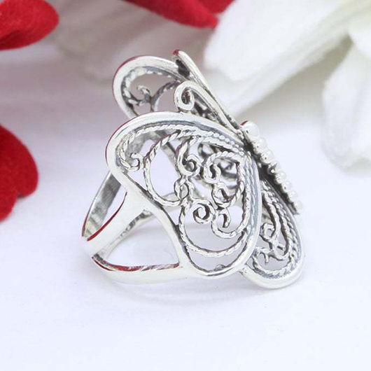 Silvery White jewelry,Plain Color jewelry,Butterfly Design Silvery White Alloy Ring