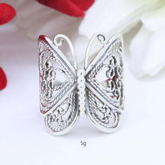 Silvery White jewelry,Plain Color jewelry,Butterfly Design Silvery White Alloy Ring