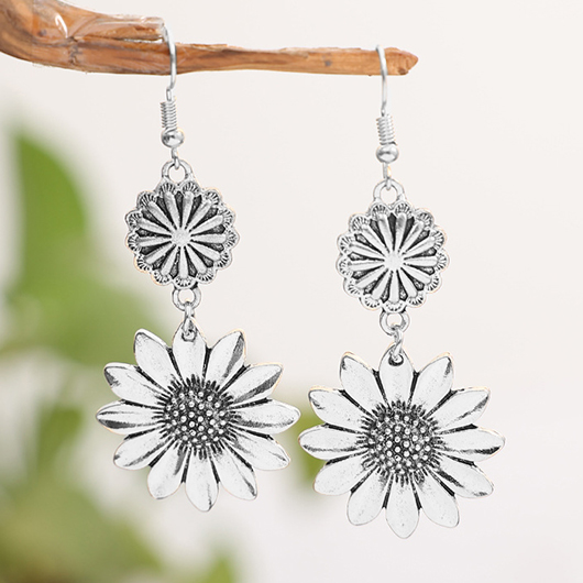 Silvery White jewelry,Contrast Color jewelry,Silvery White Alloy Floral Design Earrings