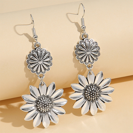 Silvery White jewelry,Contrast Color jewelry,Silvery White Alloy Floral Design Earrings
