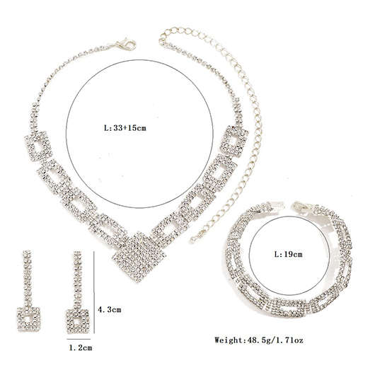 Silvery White jewelry,Rhinestone Silvery White Copper Necklace and Bracelet Set