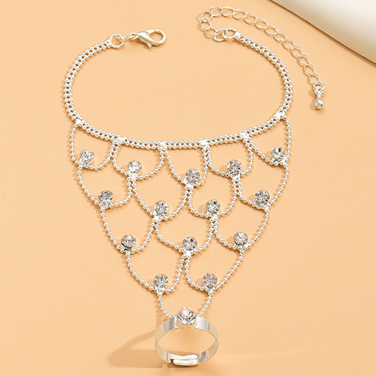 White jewelry,Geometric jewelry,Geometric White Rhinestone Chain Detail Bracelet