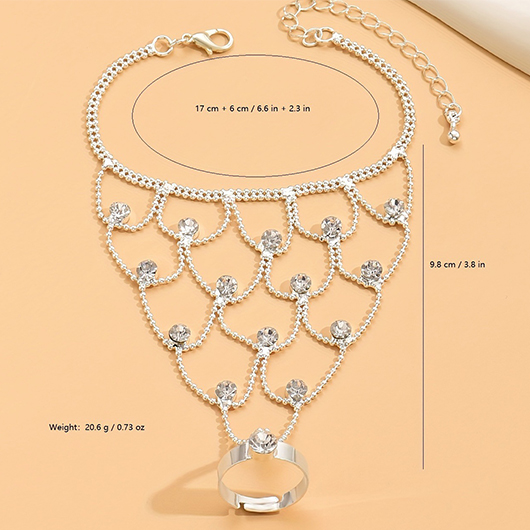 White jewelry,Geometric jewelry,Geometric White Rhinestone Chain Detail Bracelet