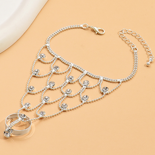 White jewelry,Geometric jewelry,Geometric White Rhinestone Chain Detail Bracelet