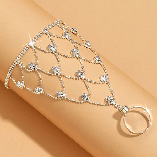 White jewelry,Geometric jewelry,Geometric White Rhinestone Chain Detail Bracelet