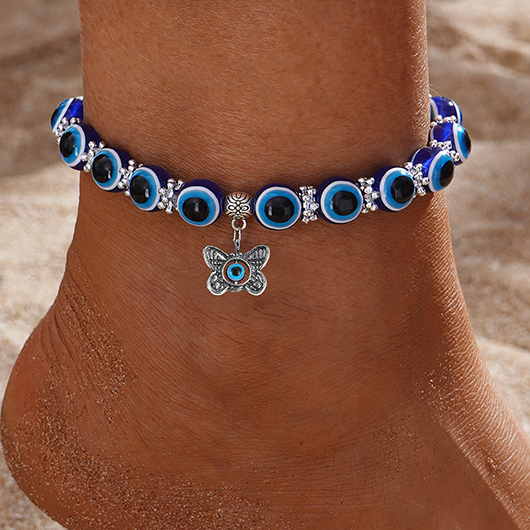 Blue jewelry,Animal Print jewelry,Butterfly Detail Blue Alloy Beaded Anklet