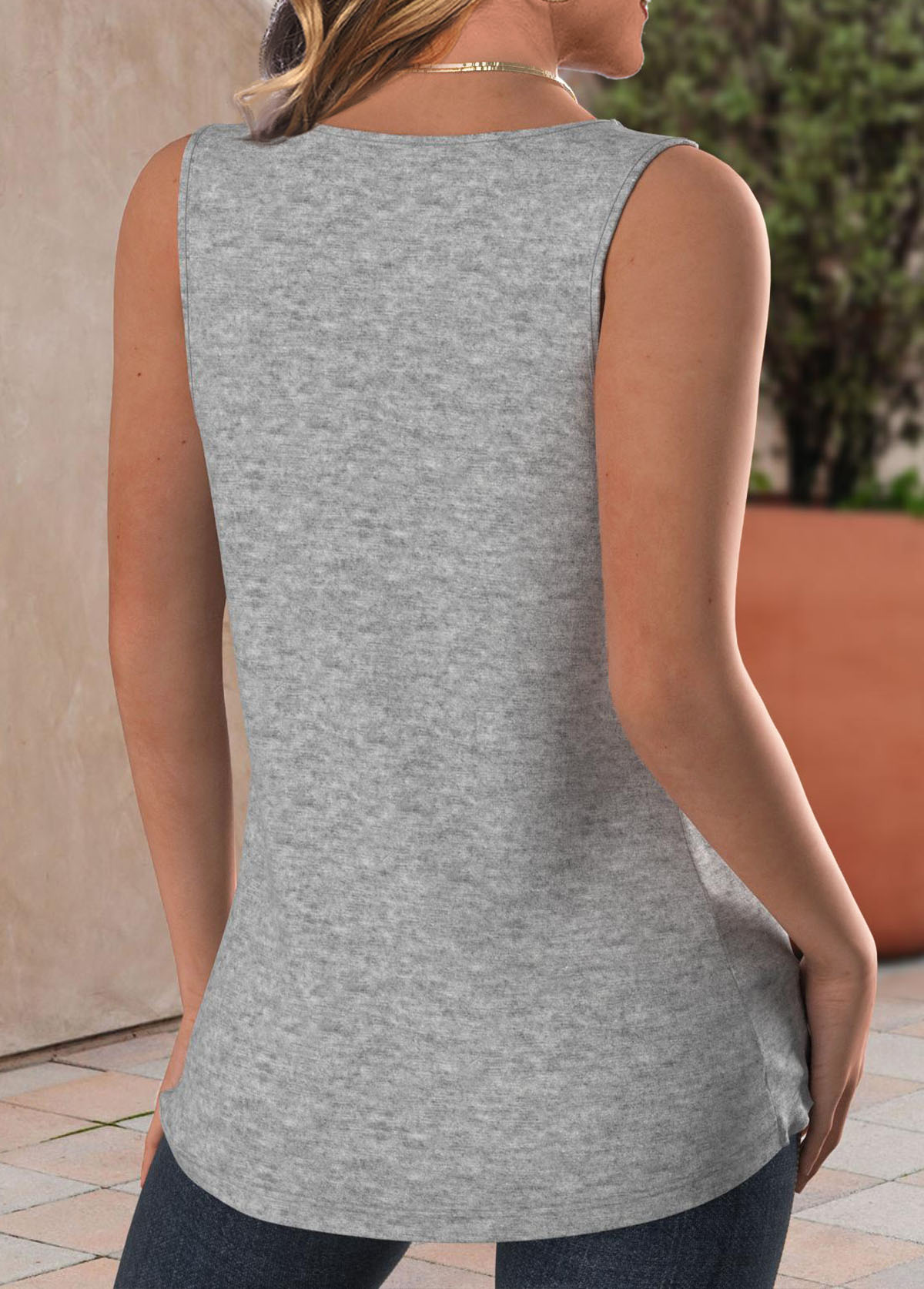 Light Grey Marl plus size,Floral plus size,Plants plus size,Animal Print plus size,ROTITA Plus Size Twist Light Grey Marl Sleeveless Tank Top