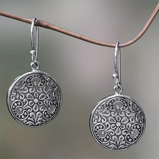 Silver jewelry,Round Bohemian Hollow Silver Alloy Earrings