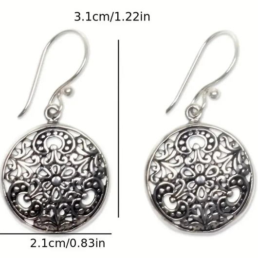 Silver jewelry,Round Bohemian Hollow Silver Alloy Earrings