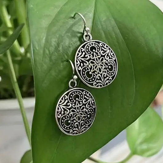 Silver jewelry,Round Bohemian Hollow Silver Alloy Earrings